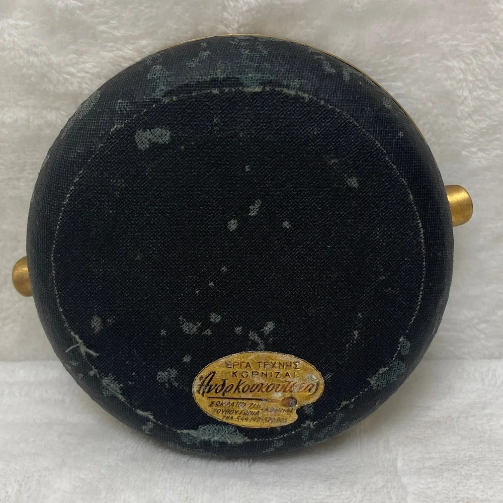 VTG‎ Micro Needlepoint Ashtray Figure Man Brass Trim Black